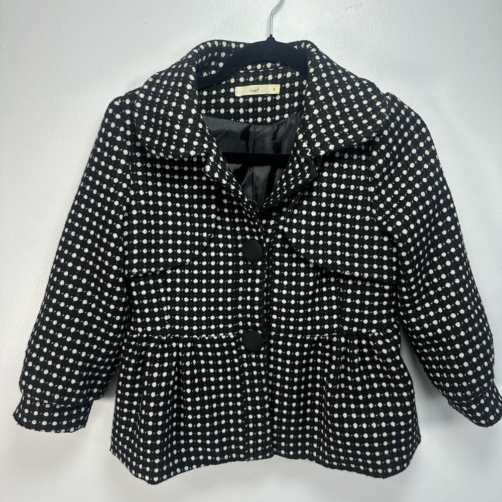Hazel Black and White Polka Dot Blazer coat Peplum bottom Wool Blend Small
